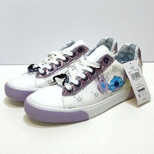 Disney Stitch Low Top Sneaker Women 9 Lace-Up Glitter Accents Charm Keychain NWT
